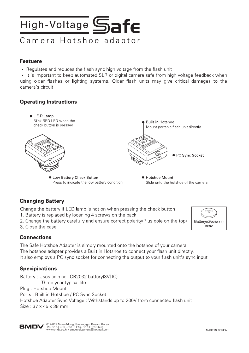 Fotodiox SMDV SafeSync Hot Shoe Voltage Adapter User Manual | 1 page