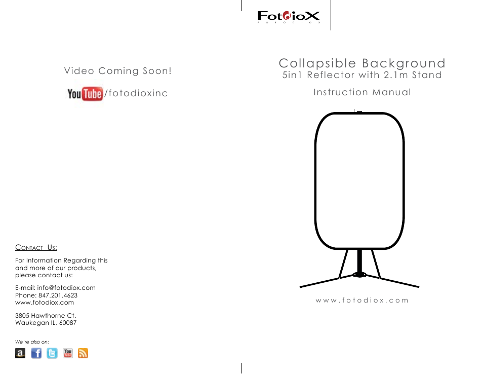 Fotodiox 2.1m Stand for Collapsible Backgrounds & 5-in-1 Reflectors User Manual | 2 pages