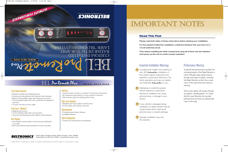 Beltronics RX75 User Manual | 2 pages