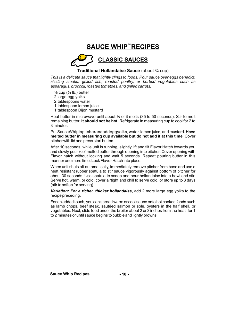 Sauce whip recipes, Classic sauces | Gastroback 42414 Automatic Milk-foamer and sauces maker User Manual | Page 10 / 32