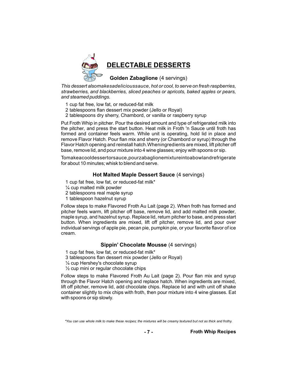 Delectable desserts | Gastroback 42414 Automatic Milk-foamer and sauces maker User Manual | Page 7 / 32