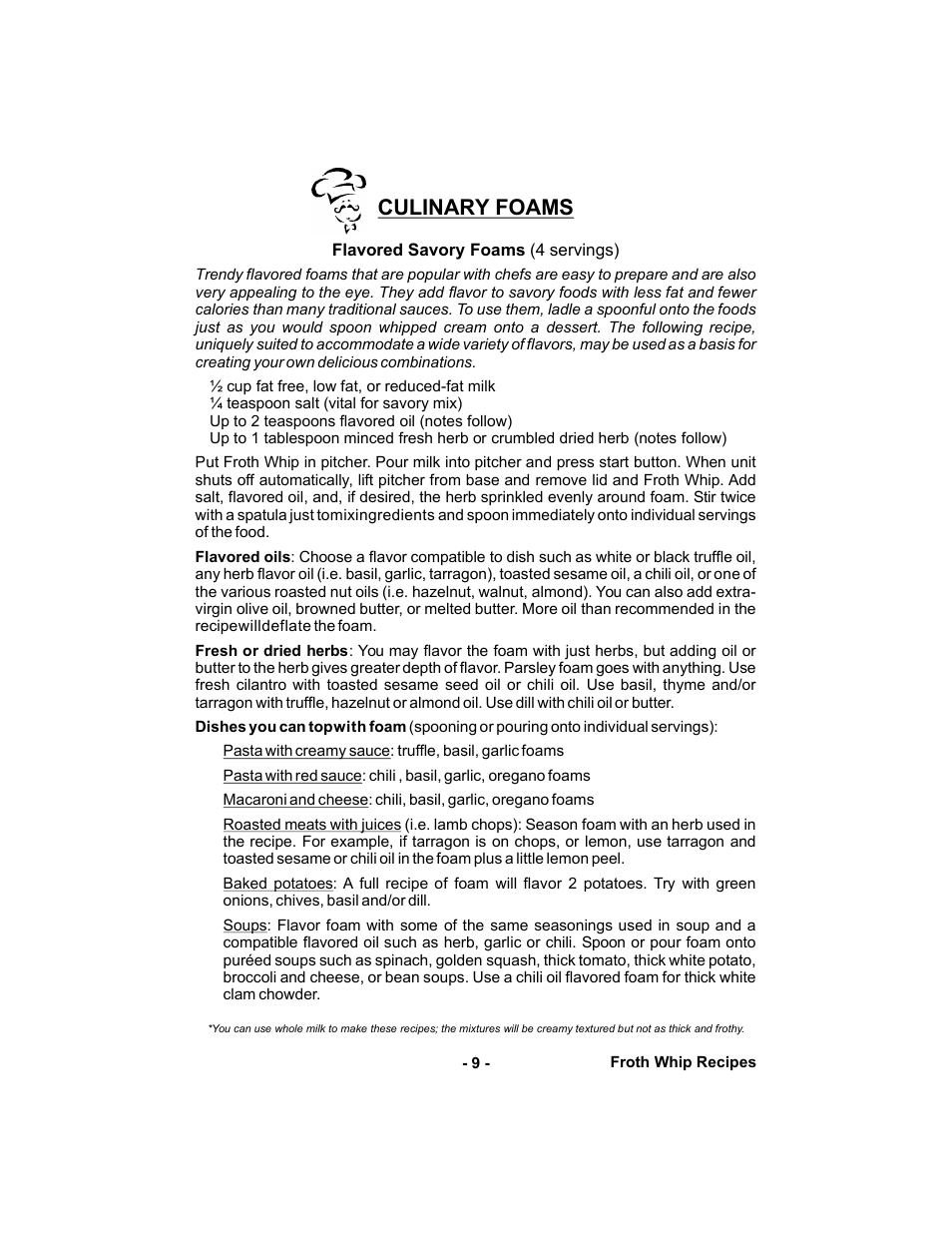 Culinary foams | Gastroback 42414 Automatic Milk-foamer and sauces maker User Manual | Page 9 / 32