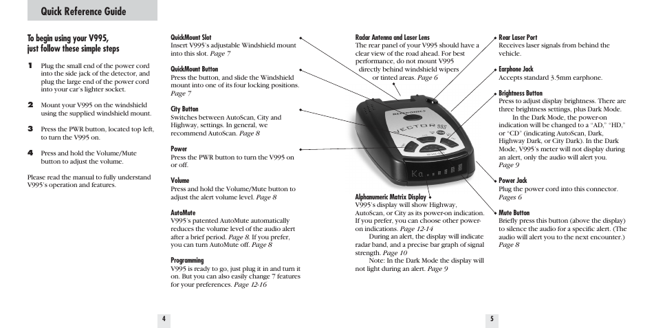 Quick reference guide | Beltronics 995 User Manual | Page 4 / 16