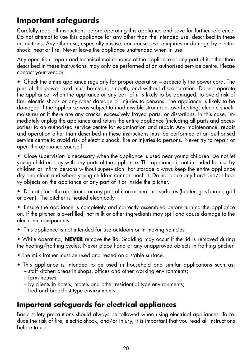 Important safeguards, Important safeguards for electrical appliances | Gastroback 42399 Automatic Milk Frother - Mini User Manual | Page 4 / 14