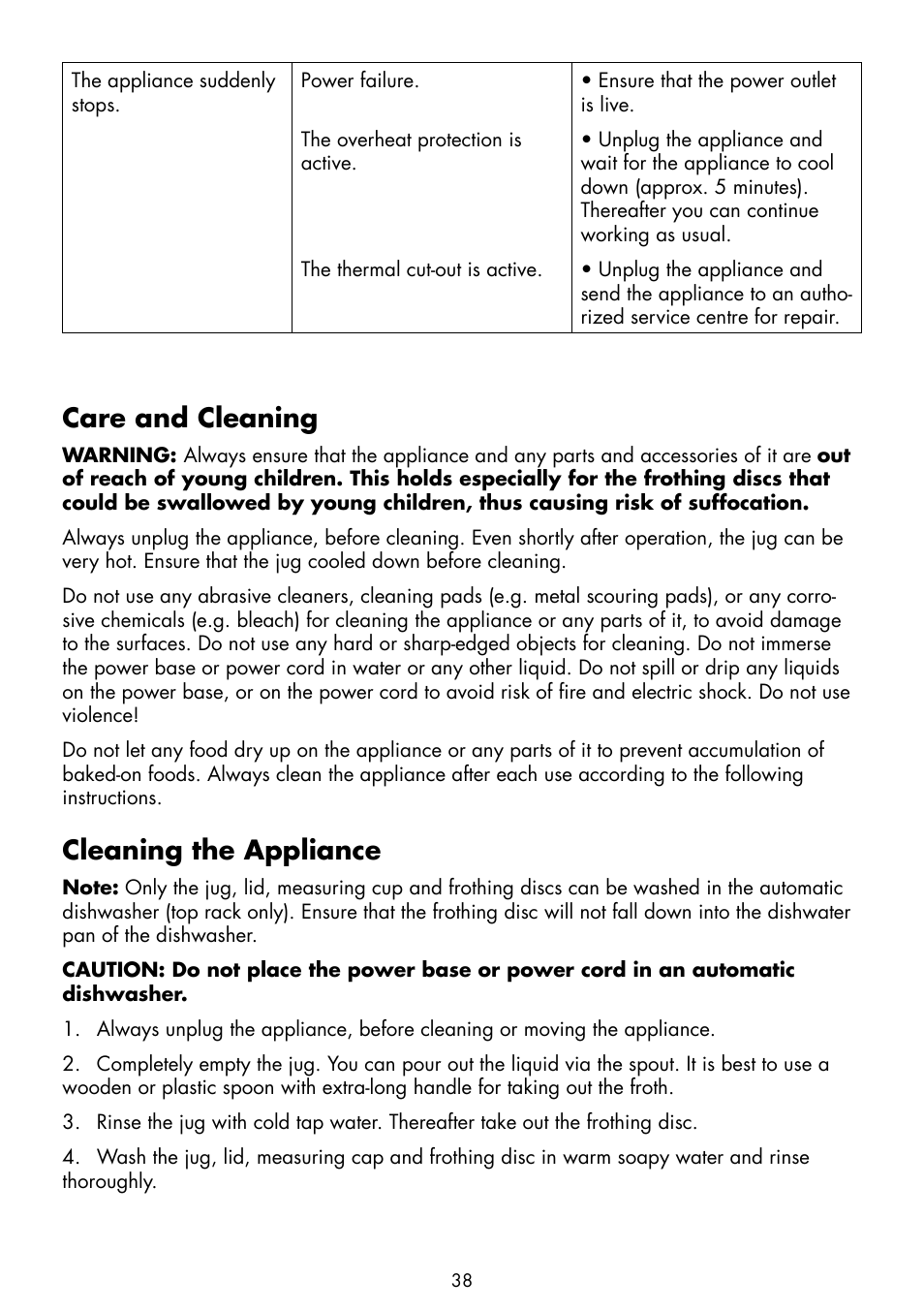 Care and cleaning, Cleaning the appliance | Gastroback 42360 Latte Art Milk Frother Advanced User Manual | Page 16 / 22