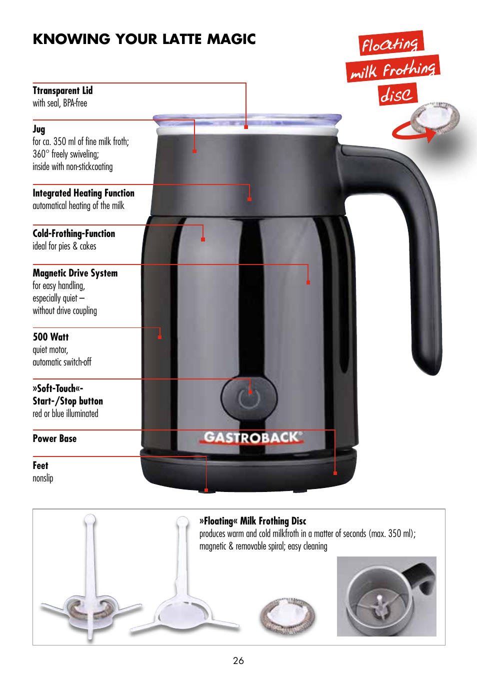 Floating milk frothing disc, Knowing your latte magic | Gastroback 42325 Latte Magic User Manual | Page 4 / 18