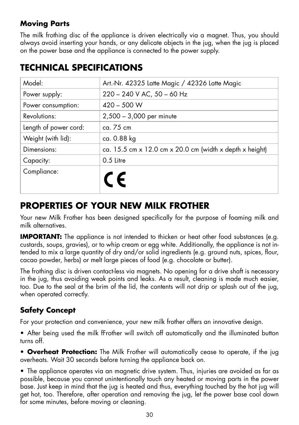 Technical specifications, Properties of your new milk frother | Gastroback 42325 Latte Magic User Manual | Page 8 / 18