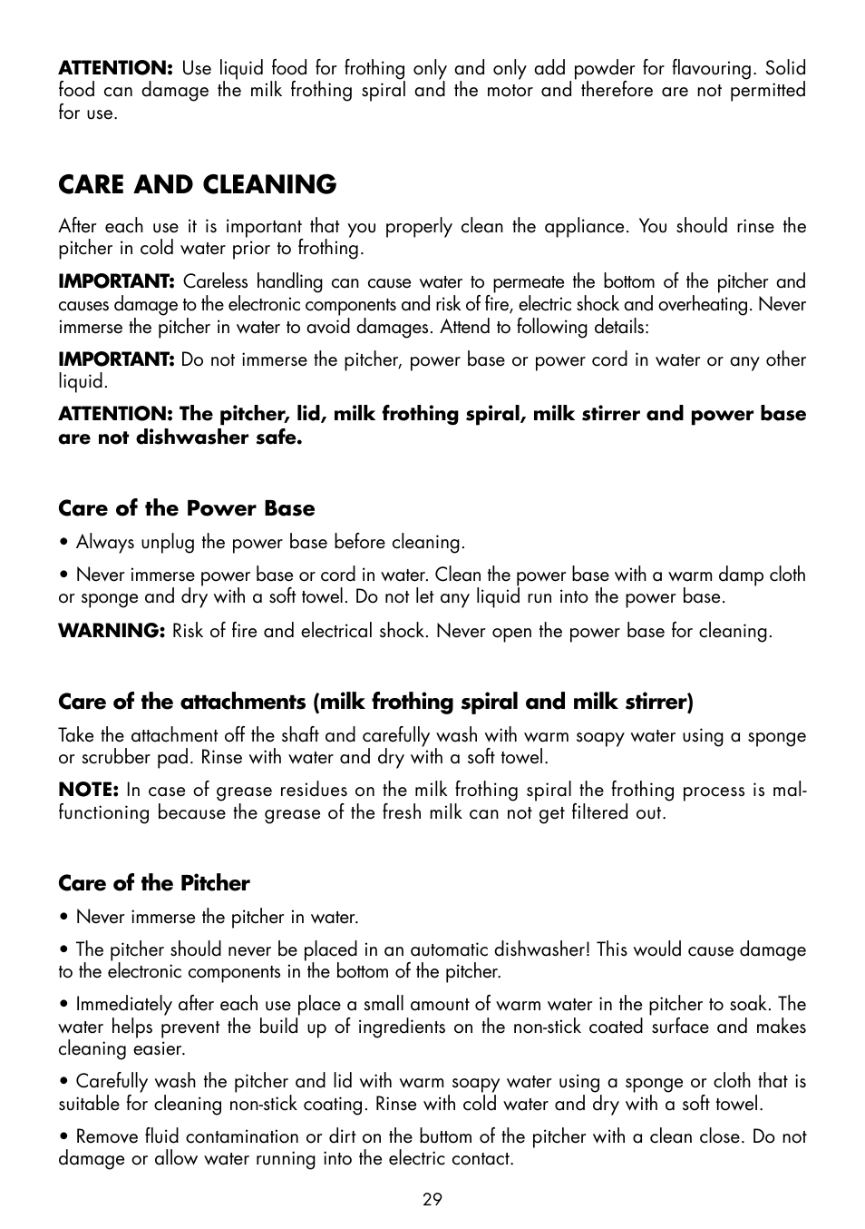 Care and cleaning | Gastroback 42320 Easy Cino Plus Milk Frother User Manual | Page 11 / 18