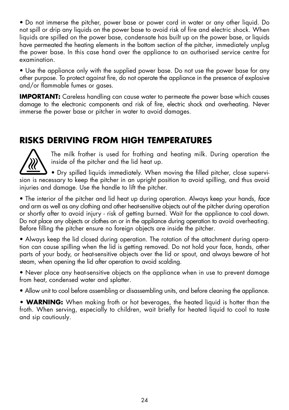 Risks deriving from high temperatures | Gastroback 42320 Easy Cino Plus Milk Frother User Manual | Page 6 / 18