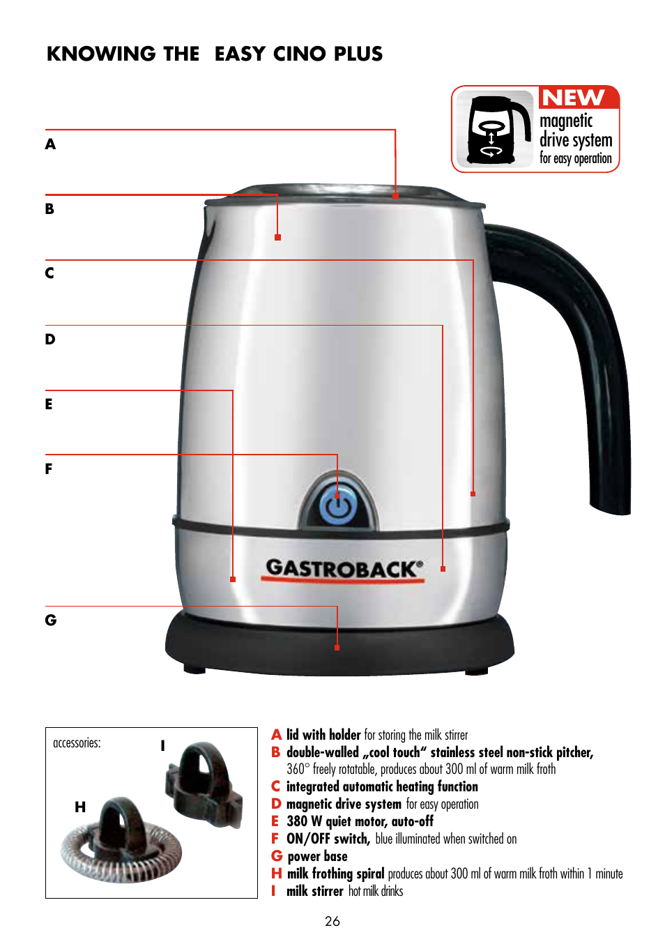 Magnetic drive system, Knowing the easy cino plus | Gastroback 42320 Easy Cino Plus Milk Frother User Manual | Page 8 / 18