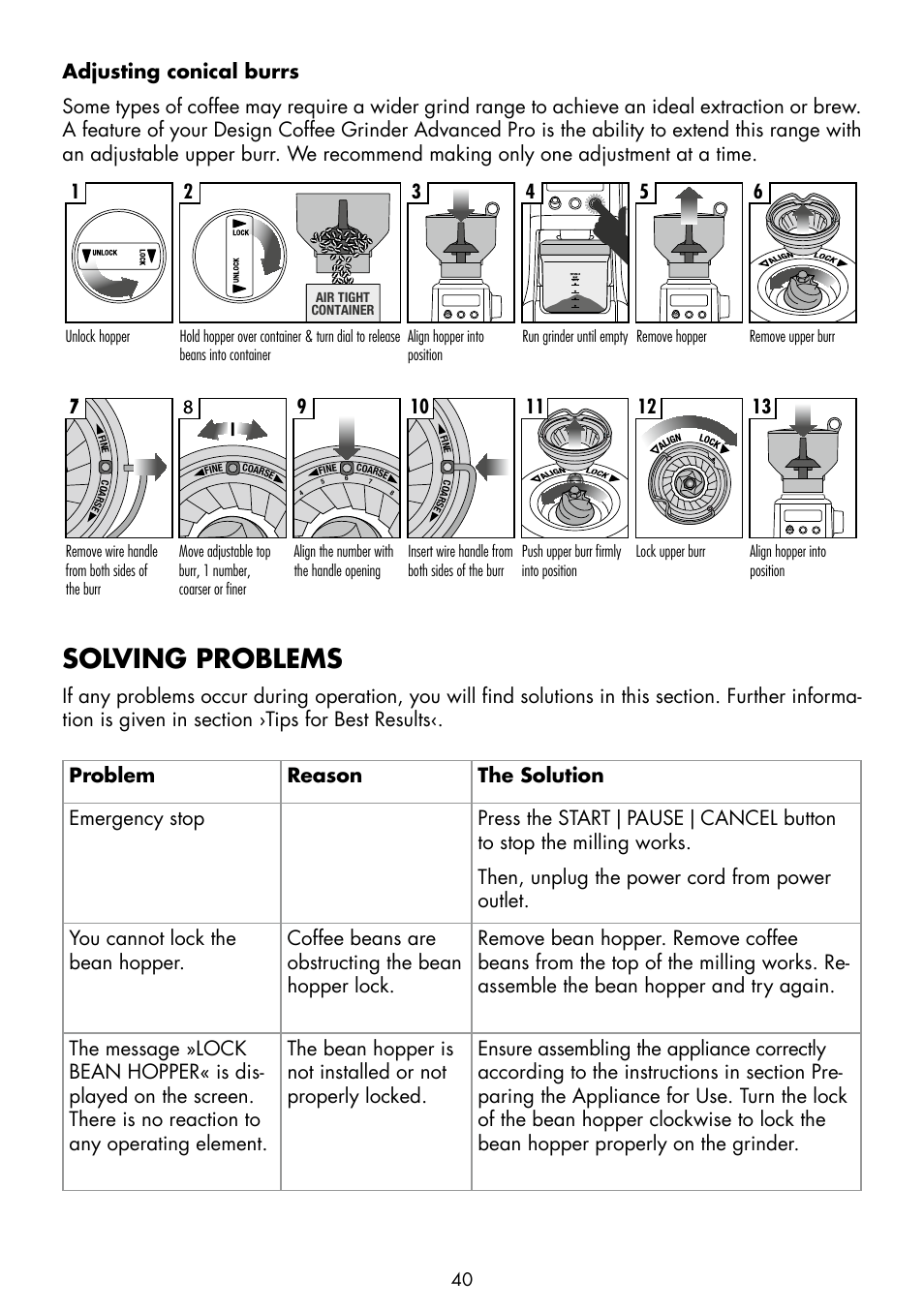 Solving problems | Gastroback 42639 Design Coffee Grinder Advanced Pro User Manual | Page 16 / 23