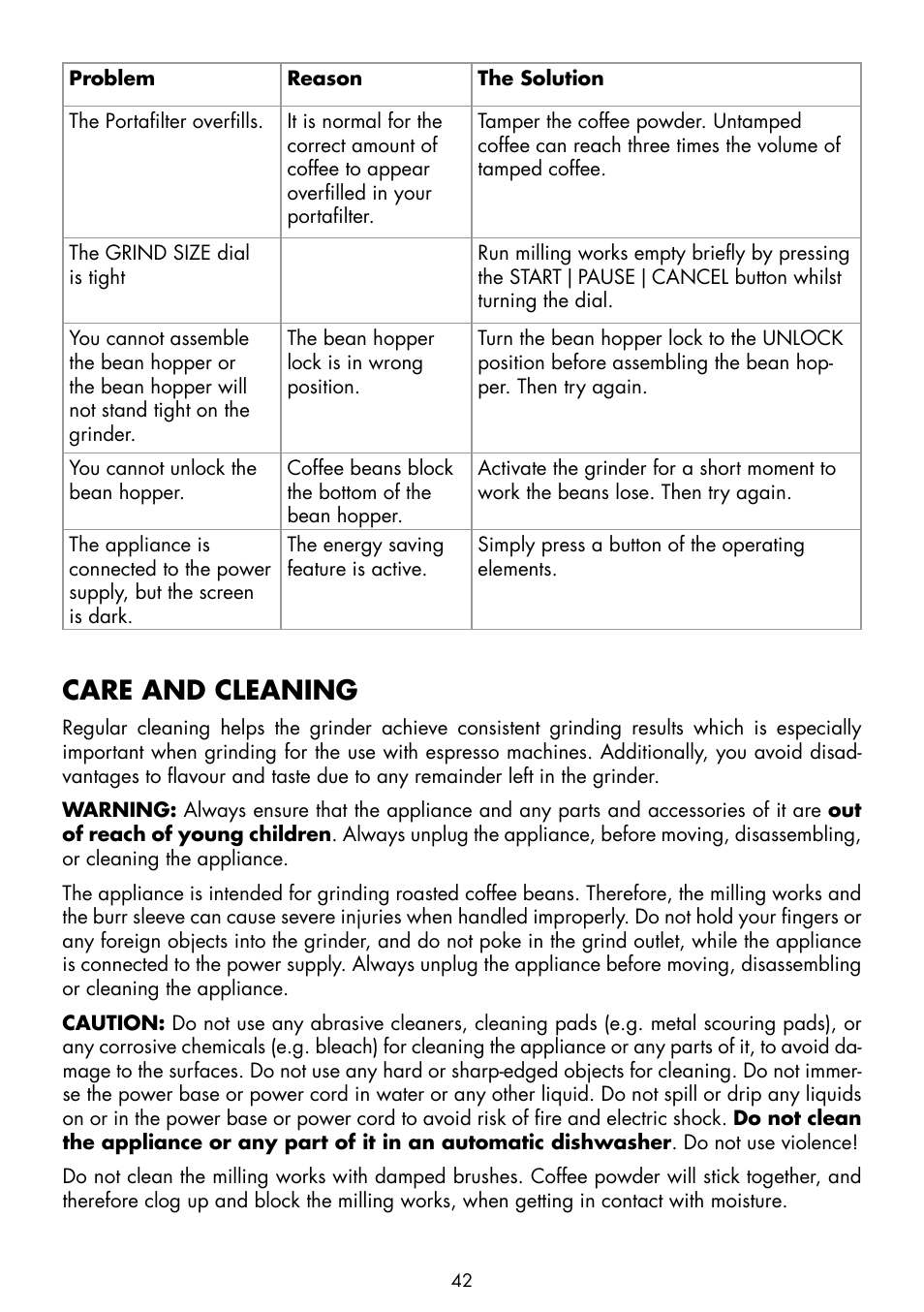 Care and cleaning | Gastroback 42639 Design Coffee Grinder Advanced Pro User Manual | Page 18 / 23