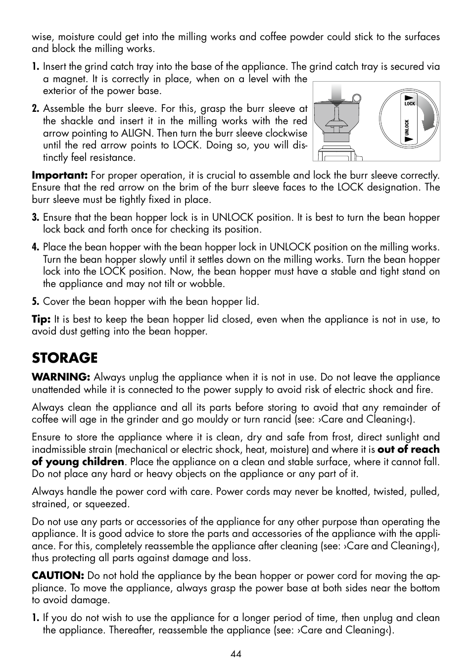 Storage | Gastroback 42639 Design Coffee Grinder Advanced Pro User Manual | Page 20 / 23