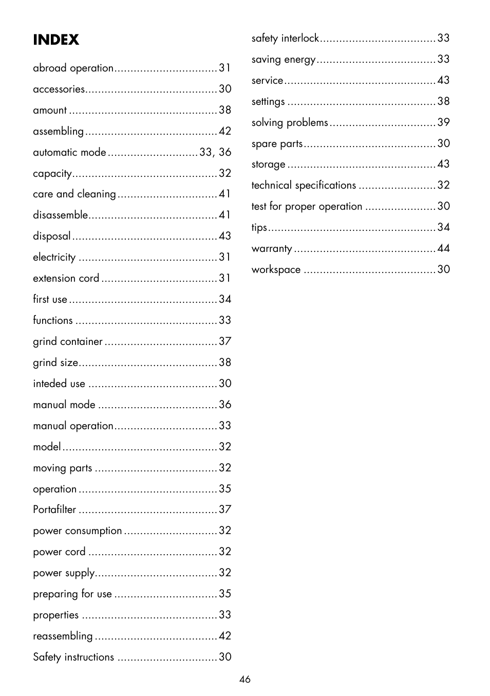 Index | Gastroback 42639 Design Coffee Grinder Advanced Pro User Manual | Page 22 / 23