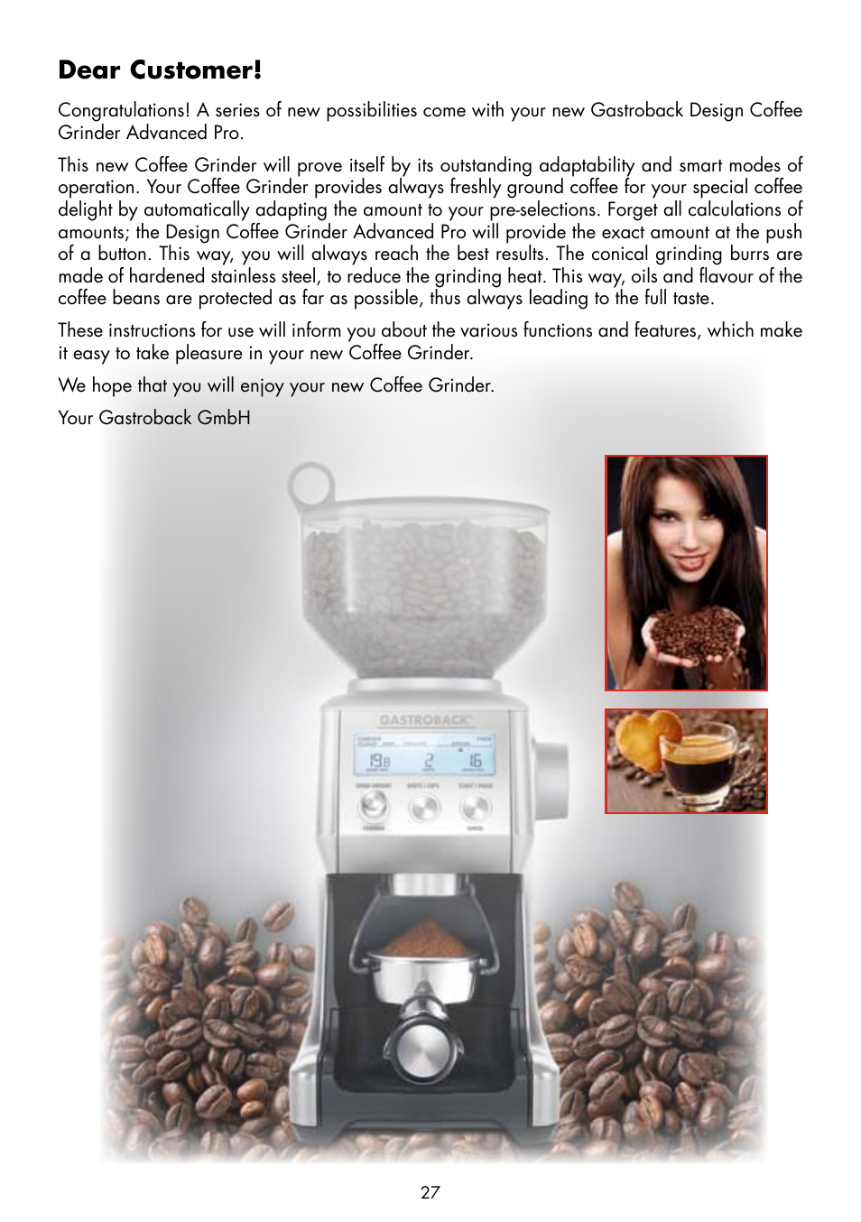 Dear customer | Gastroback 42639 Design Coffee Grinder Advanced Pro User Manual | Page 3 / 23