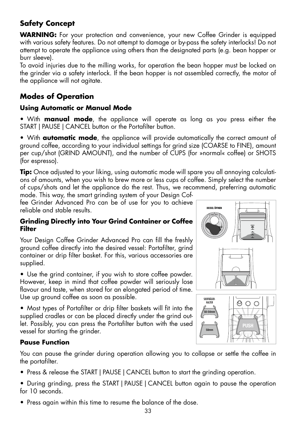 Safety concept, Modes of operation | Gastroback 42639 Design Coffee Grinder Advanced Pro User Manual | Page 9 / 23