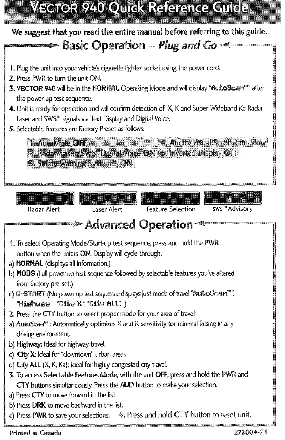 940 quick reference card | Beltronics 940 User Manual | Page 35 / 40