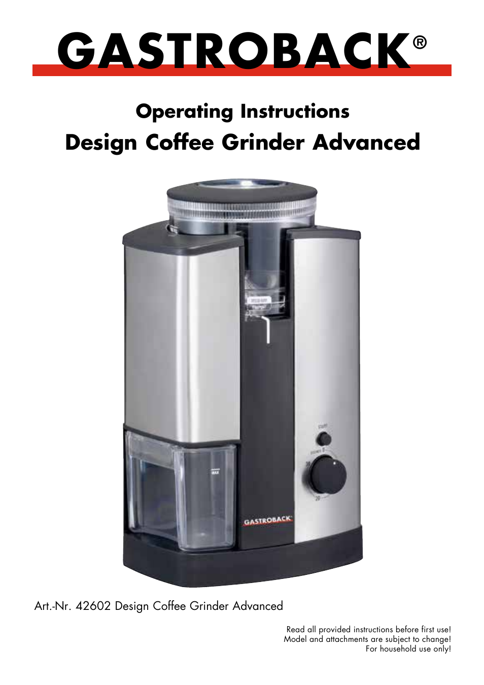 Gastroback 42602 Design Coffee Grinder Advanced User Manual | 12 pages