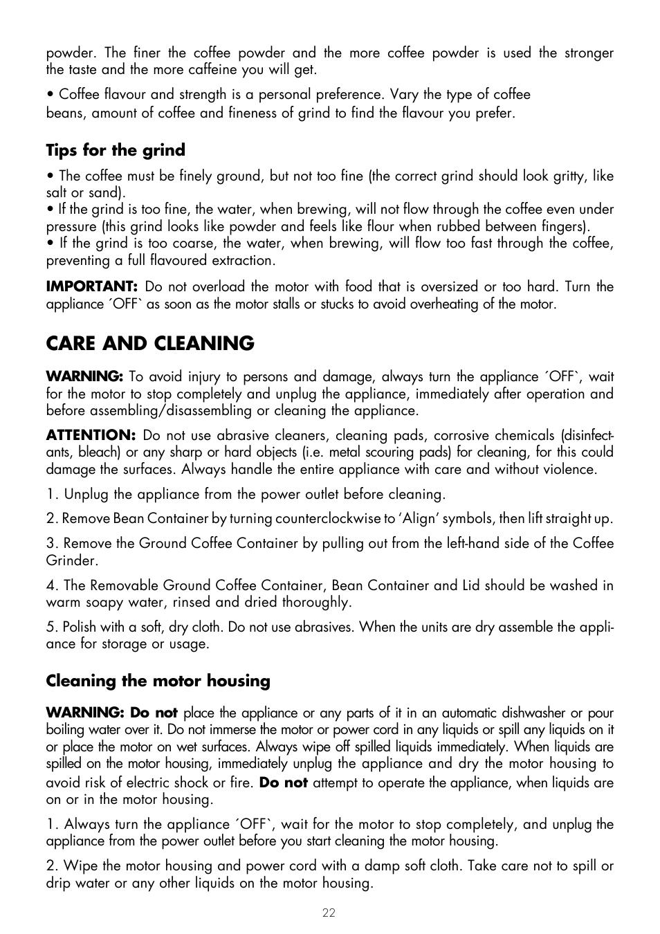 Care and cleaning | Gastroback 42602 Design Coffee Grinder Advanced User Manual | Page 10 / 12