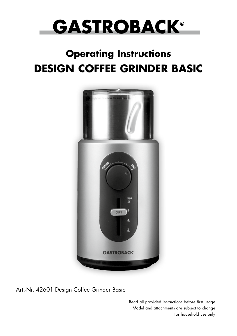 Gastroback 42601 Design Coffee Grinder Basic User Manual | 14 pages