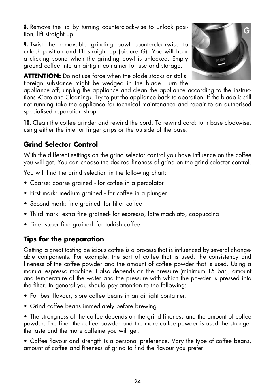 Gastroback 42601 Design Coffee Grinder Basic User Manual | Page 10 / 14