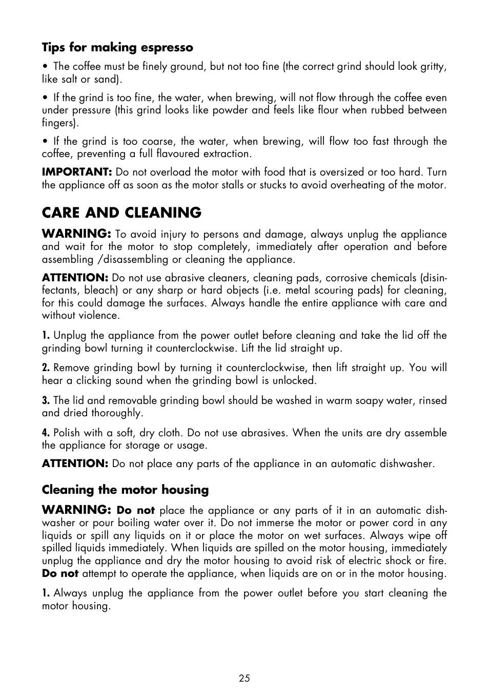 Care and cleaning | Gastroback 42601 Design Coffee Grinder Basic User Manual | Page 11 / 14