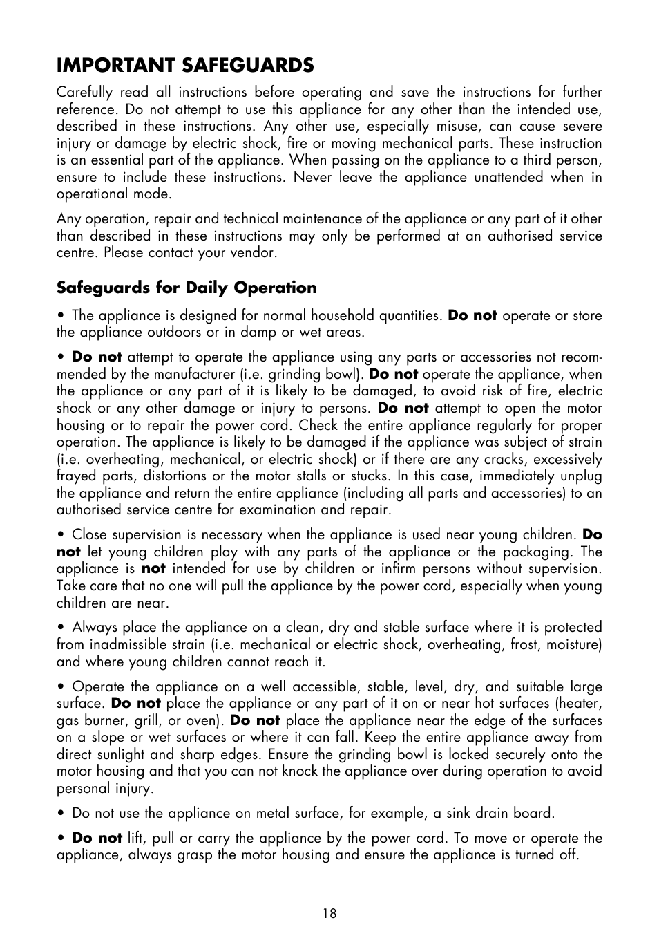 Important safeguards | Gastroback 42601 Design Coffee Grinder Basic User Manual | Page 4 / 14