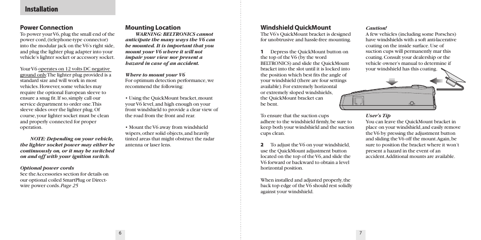 Installation | Beltronics V6 User Manual | Page 5 / 16