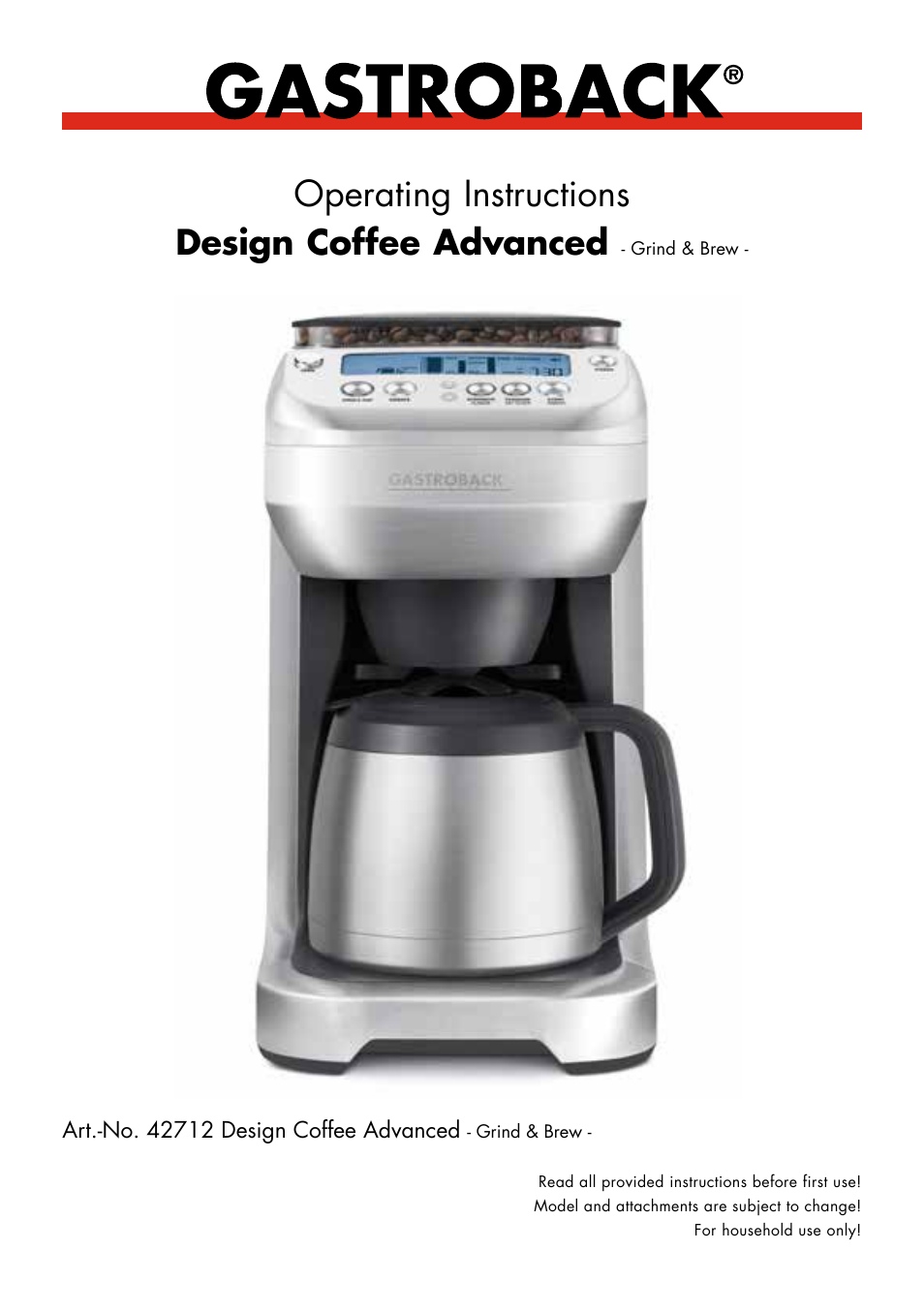 Gastroback 42712 Design Coffee Advanced - Grind & Brew User Manual | 32 pages