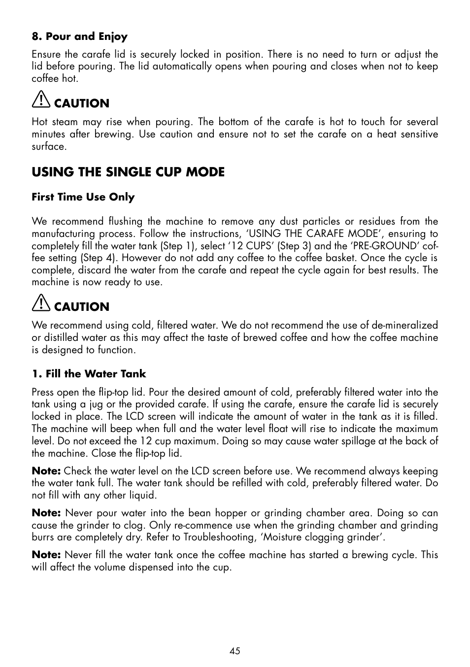 Using the single cup mode | Gastroback 42712 Design Coffee Advanced - Grind & Brew User Manual | Page 13 / 32