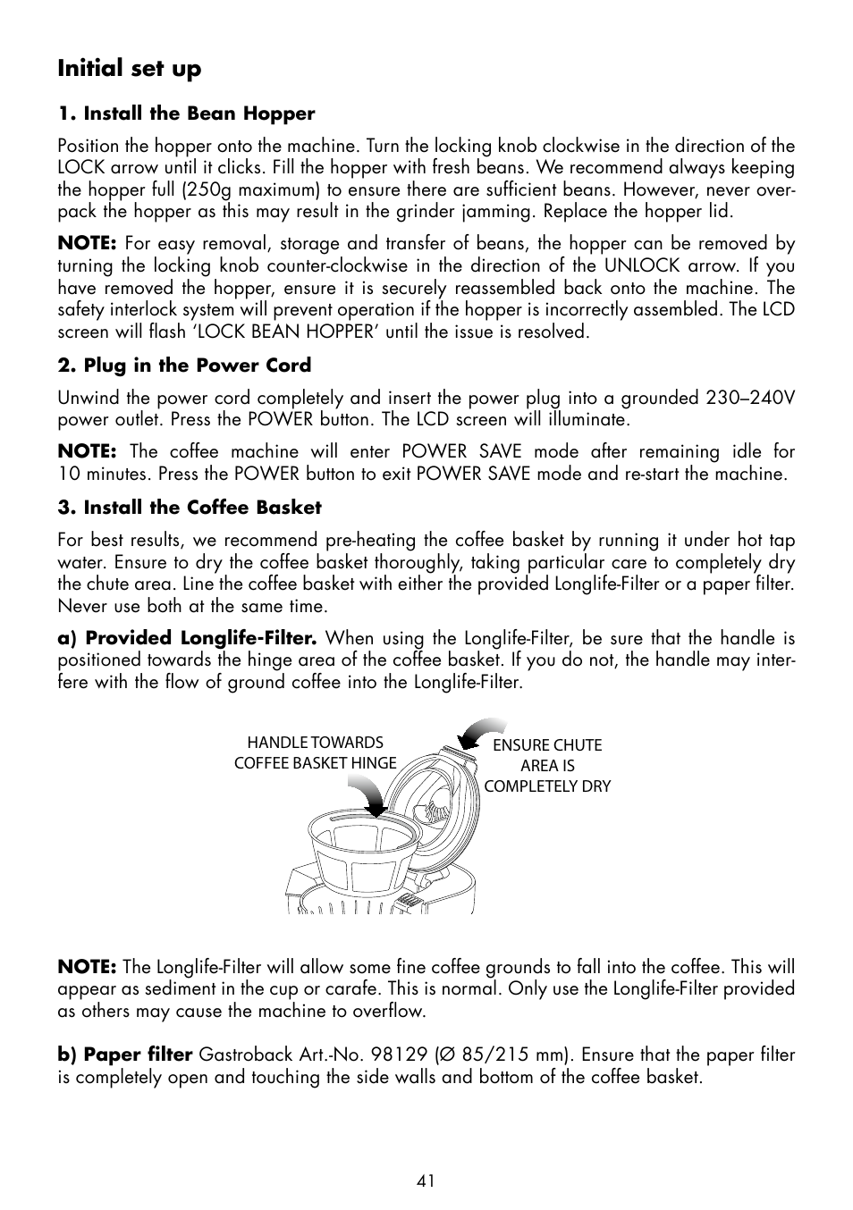 Initial set up | Gastroback 42712 Design Coffee Advanced - Grind & Brew User Manual | Page 9 / 32