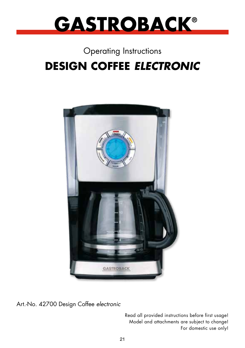 Gastroback 42700 Design Coffee Electronic User Manual | 18 pages