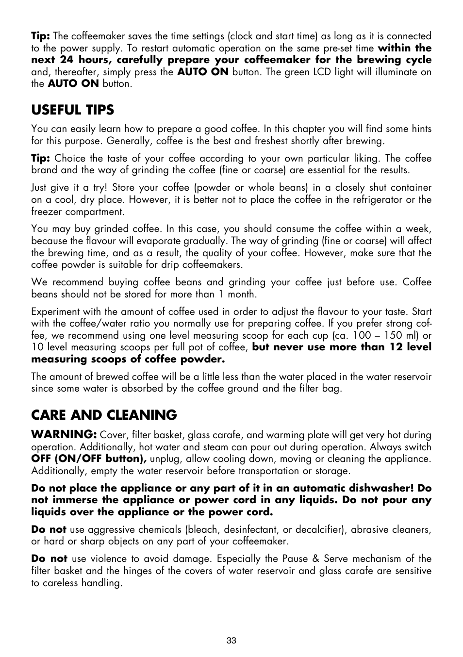 Useful tips, Care and cleaning | Gastroback 42700 Design Coffee Electronic User Manual | Page 13 / 18