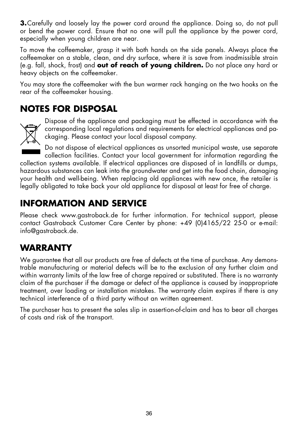 Information and service, Warranty | Gastroback 42700 Design Coffee Electronic User Manual | Page 16 / 18