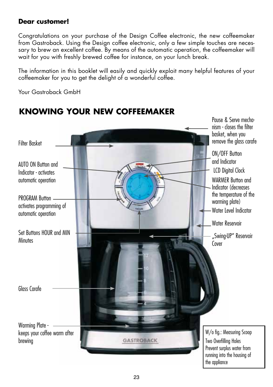 Knowing your new coffeemaker | Gastroback 42700 Design Coffee Electronic User Manual | Page 3 / 18