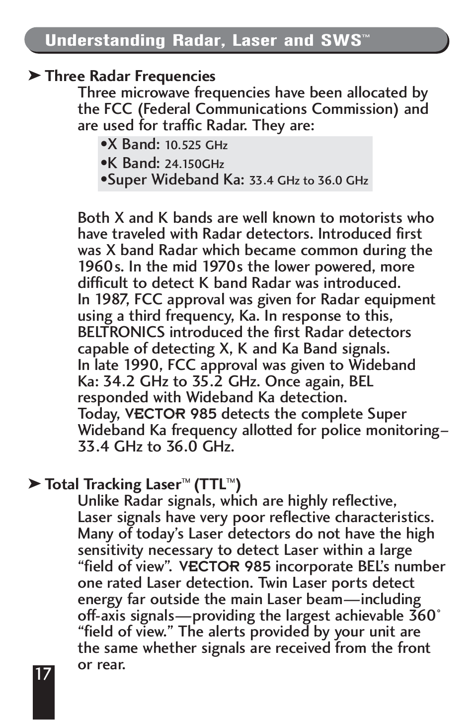 Beltronics V985 User Manual | Page 19 / 32