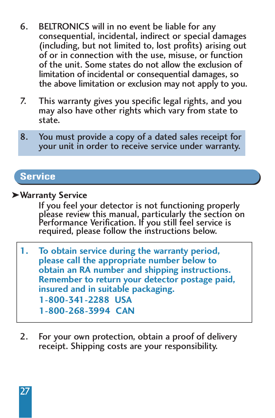 Beltronics V985 User Manual | Page 29 / 32