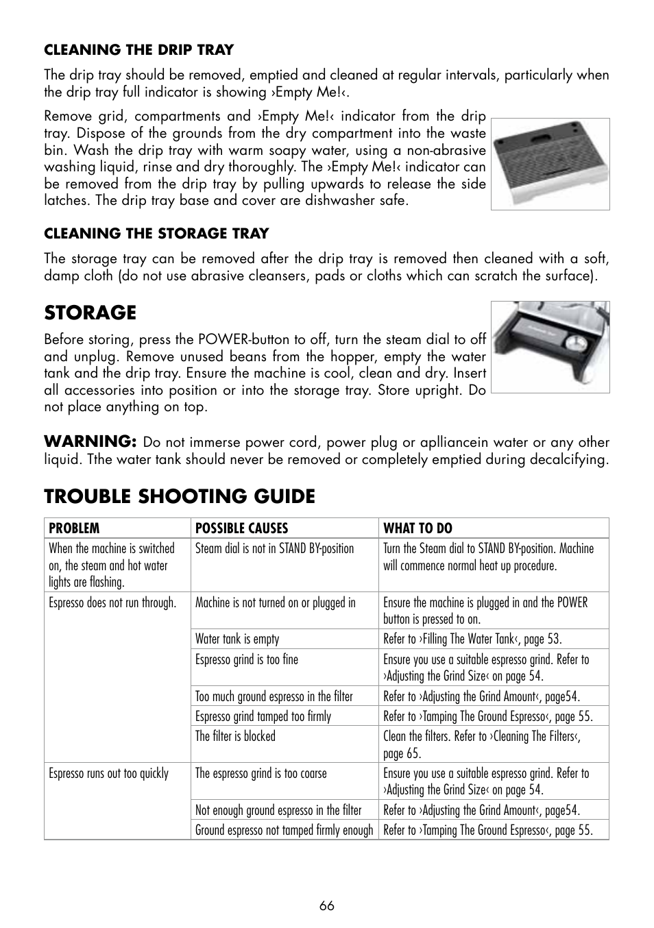 Storage, Trouble shooting guide | Gastroback 42620 Design Espresso Advanced - Barista Edition User Manual | Page 30 / 36