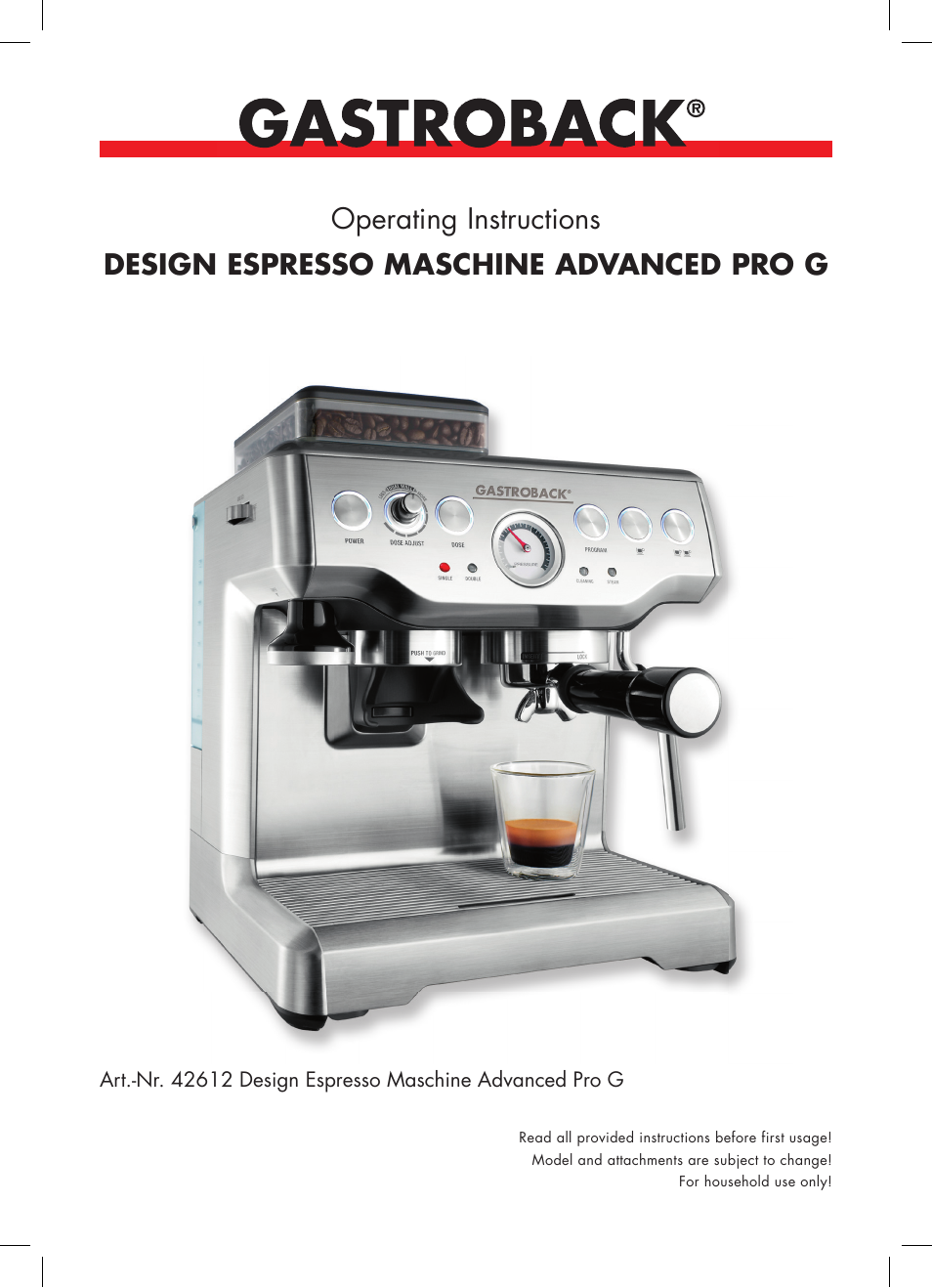 Gastroback 42612 Design Espresso Machine Advanced Pro G User Manual | 38 pages