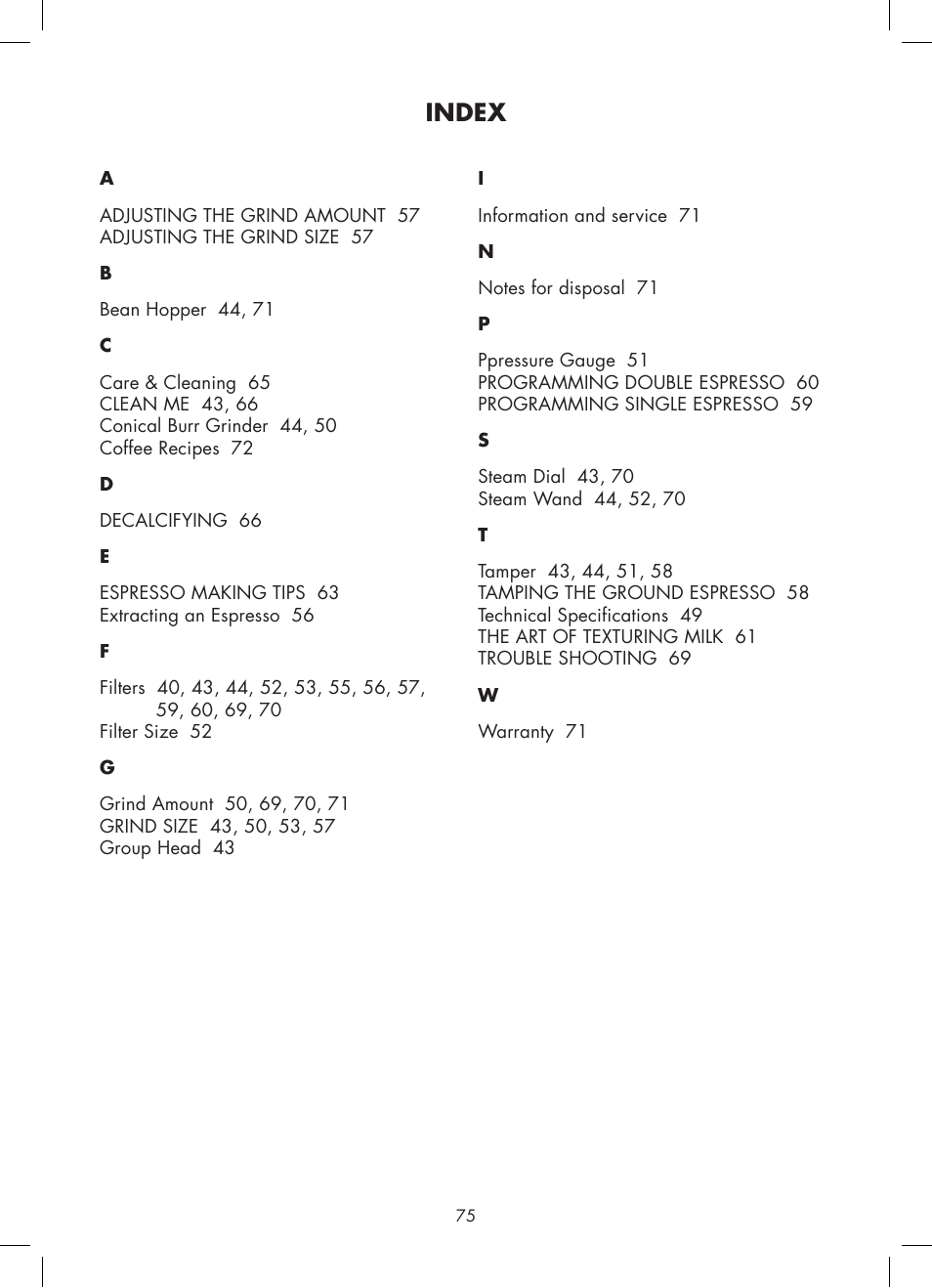 Index | Gastroback 42612 Design Espresso Machine Advanced Pro G User Manual | Page 37 / 38