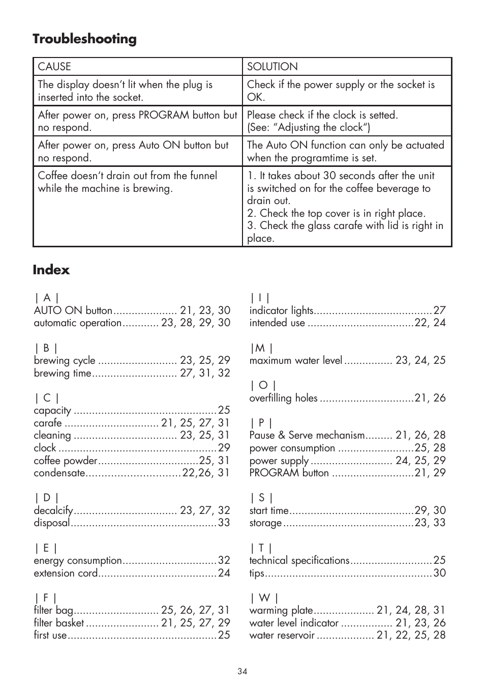 Index troubleshooting | Gastroback 42703 Design Coffee Aroma Plus User Manual | Page 16 / 18