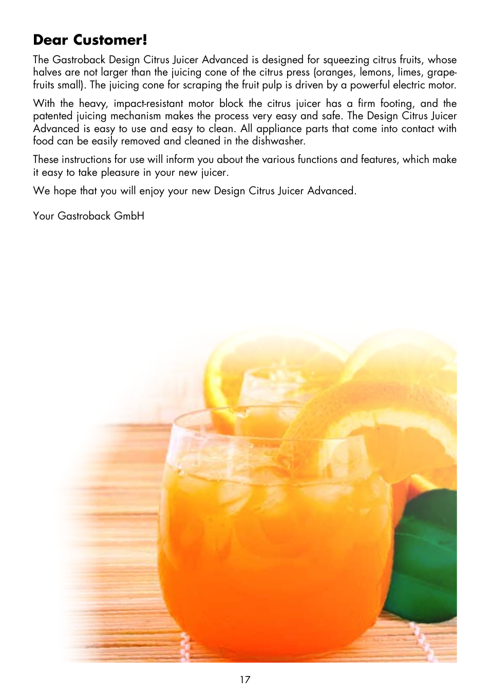 Dear customer | Gastroback 41124 Electric Citrus Juicer User Manual | Page 3 / 14