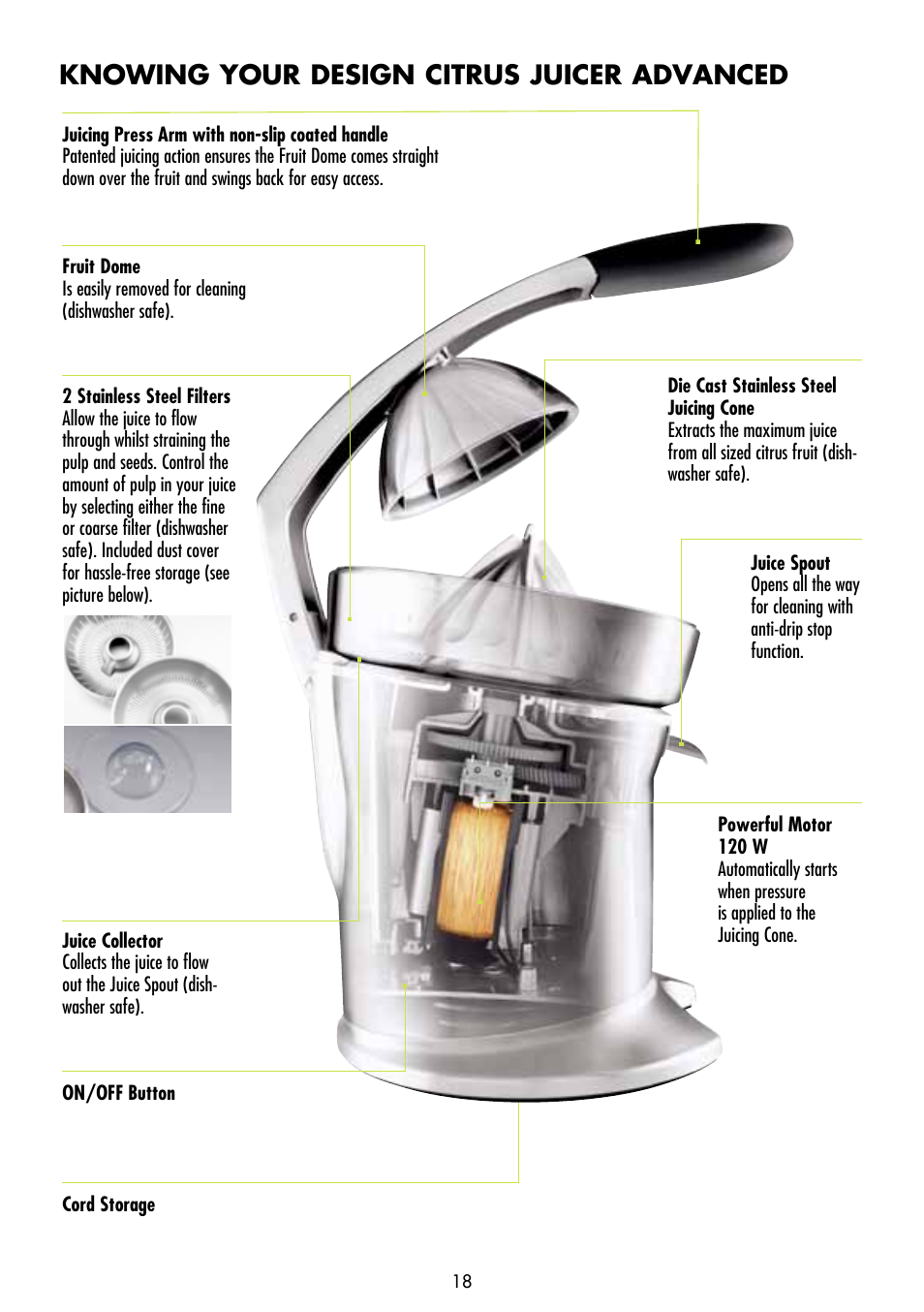 Knowing your design citrus juicer advanced | Gastroback 41124 Electric Citrus Juicer User Manual | Page 4 / 14