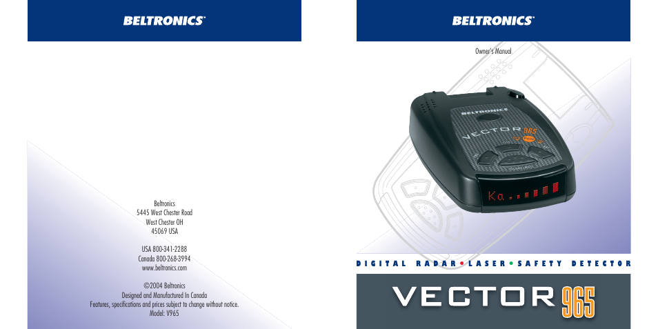 Beltronics V965 User Manual | 16 pages