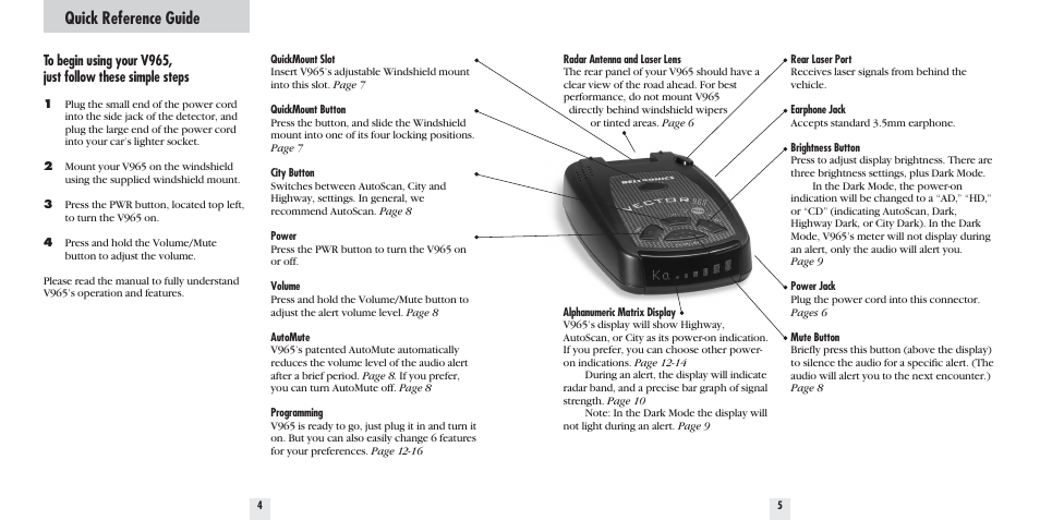 Quick reference guide | Beltronics V965 User Manual | Page 4 / 16