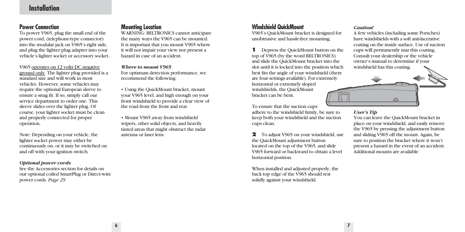 Installation | Beltronics V965 User Manual | Page 5 / 16