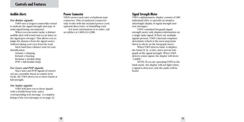 Controls and features | Beltronics V965 User Manual | Page 7 / 16