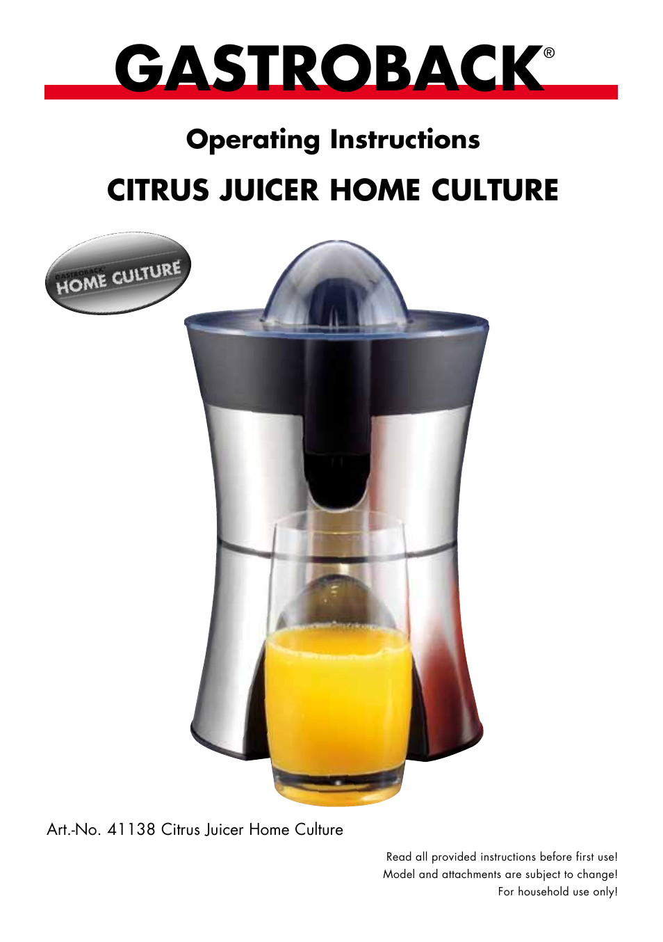 Gastroback 41138 Citrus Press Home Culture User Manual | 11 pages