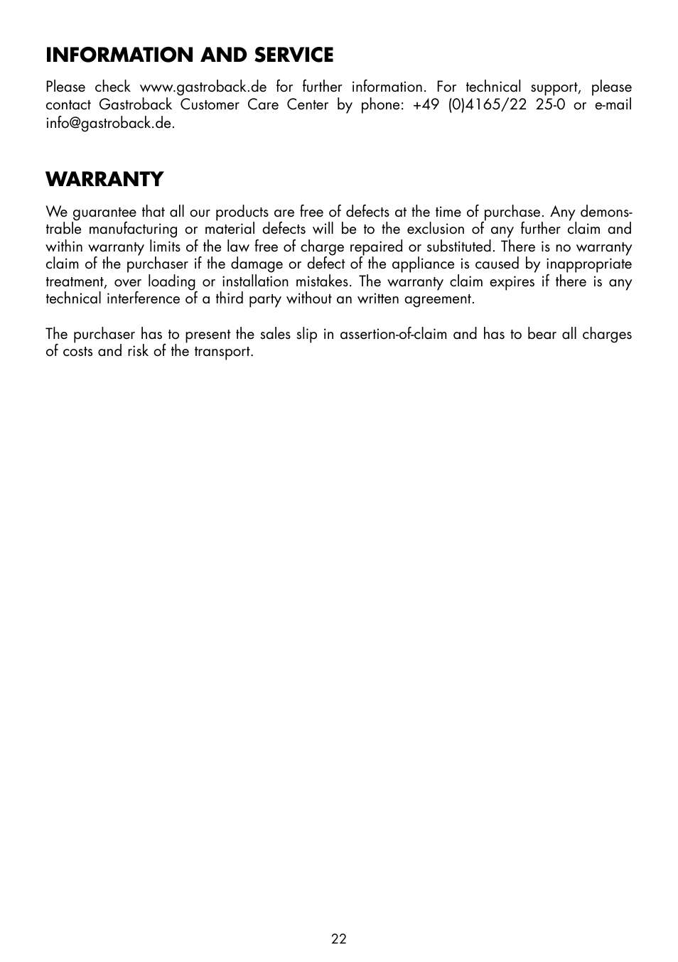 Information and service, Warranty | Gastroback 41138 Citrus Press Home Culture User Manual | Page 10 / 11