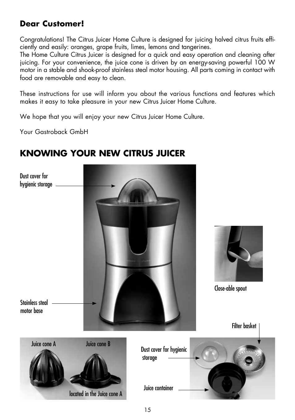 Knowing your new citrus juicer | Gastroback 41138 Citrus Press Home Culture User Manual | Page 3 / 11